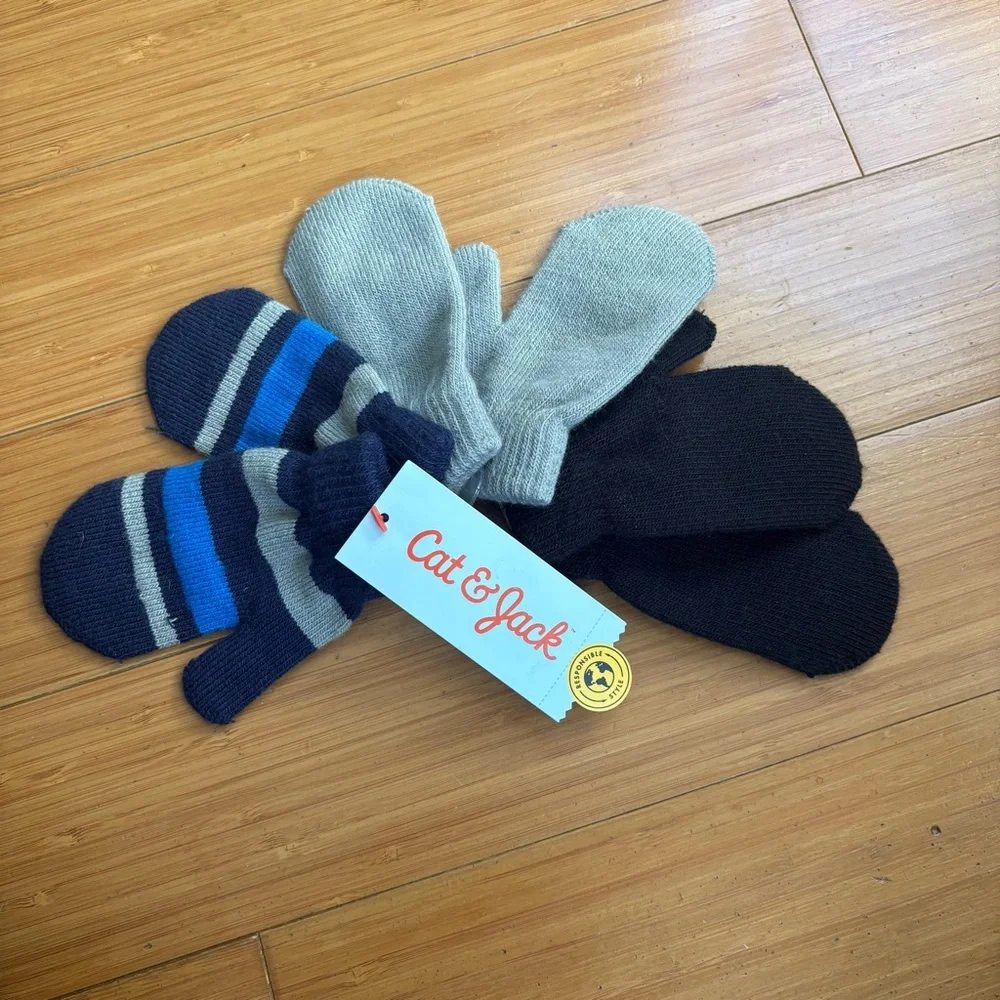 Kids Cozy Knit Gloves Set - Blue and Gray